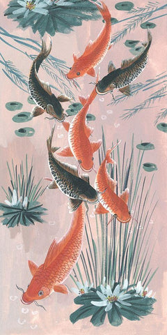 Traditional Koi Pond I White Modern Wood Framed Art Print with Double Matting by Wang, Melissa