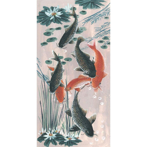 Traditional Koi Pond II Black Modern Wood Framed Art Print with Double Matting by Wang, Melissa