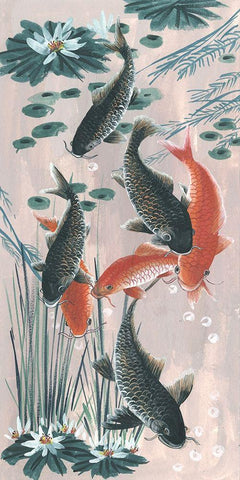 Traditional Koi Pond II Black Ornate Wood Framed Art Print with Double Matting by Wang, Melissa