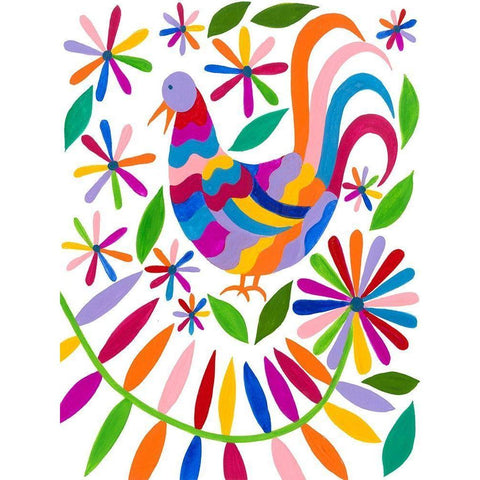 Otomi Bird I Black Modern Wood Framed Art Print with Double Matting by Moore, Regina