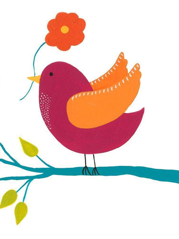 Cute Bird II White Modern Wood Framed Art Print with Double Matting by Moore, Regina