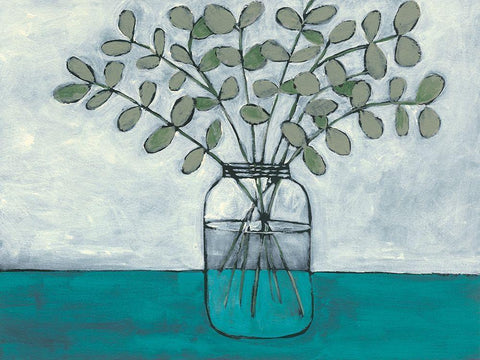 Jar of Stems I White Modern Wood Framed Art Print with Double Matting by Moore, Regina