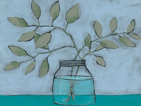 Jar of Stems II White Modern Wood Framed Art Print with Double Matting by Moore, Regina