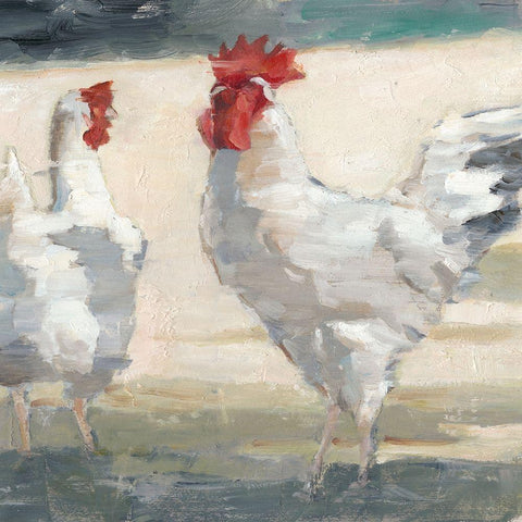 Chicken Yard II White Modern Wood Framed Art Print with Double Matting by Harper, Ethan