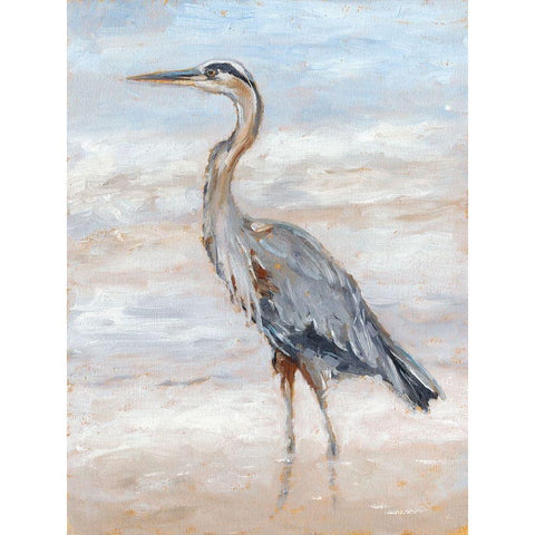 Beach Heron II Black Modern Wood Framed Art Print with Double Matting by Harper, Ethan