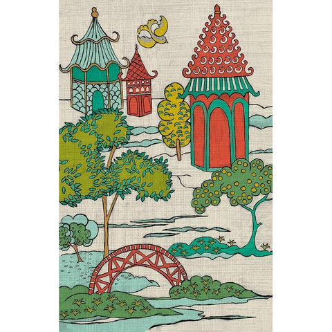 Pagoda Landscape I Gold Ornate Wood Framed Art Print with Double Matting by Zarris, Chariklia