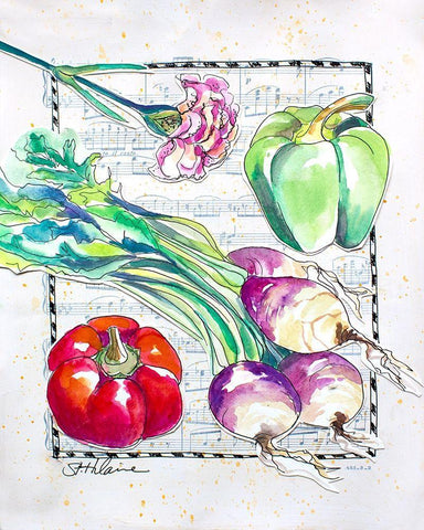 Kitchen Veggies I Black Ornate Wood Framed Art Print with Double Matting by St. Hilaire, Elizabeth