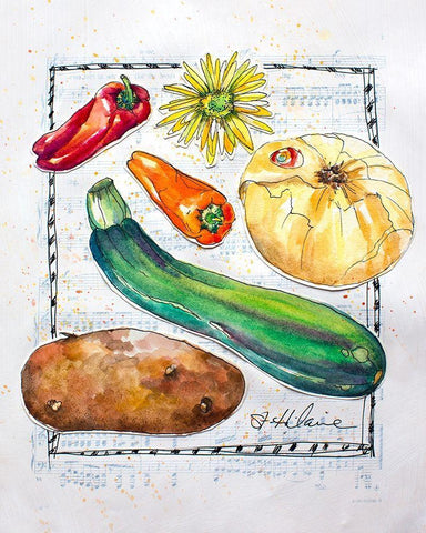 Kitchen Veggies II Black Ornate Wood Framed Art Print with Double Matting by St. Hilaire, Elizabeth