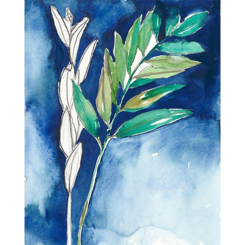 Petiole on Indigo I White Modern Wood Framed Art Print by Goldberger, Jennifer