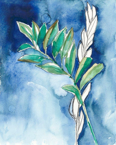 Petiole on Indigo II White Modern Wood Framed Art Print with Double Matting by Goldberger, Jennifer