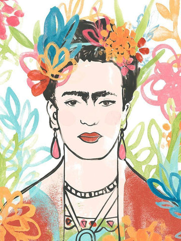 Portrait of Frida  II White Modern Wood Framed Art Print with Double Matting by Vess, June Erica