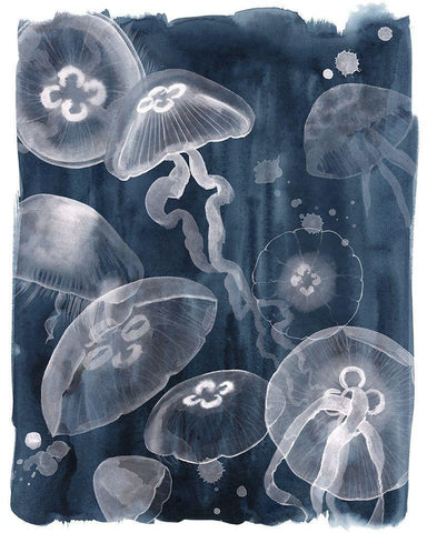Moon Jellies I Black Ornate Wood Framed Art Print with Double Matting by Popp, Grace
