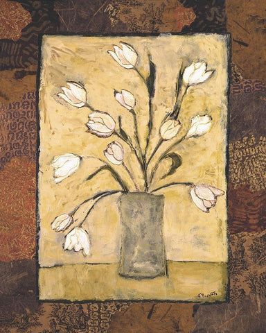 Blooms in Border I White Modern Wood Framed Art Print with Double Matting by Bagnato, Judi