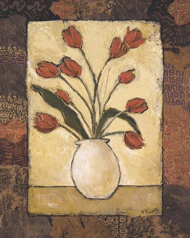 Blooms in Border II White Modern Wood Framed Art Print with Double Matting by Bagnato, Judi