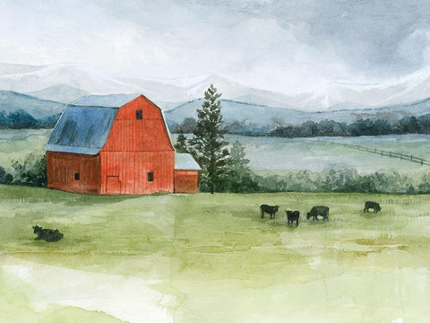 Valley Herd II Black Ornate Wood Framed Art Print with Double Matting by Popp, Grace