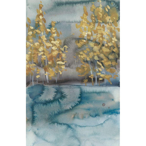 Golden Trees II White Modern Wood Framed Art Print by Zarris, Chariklia