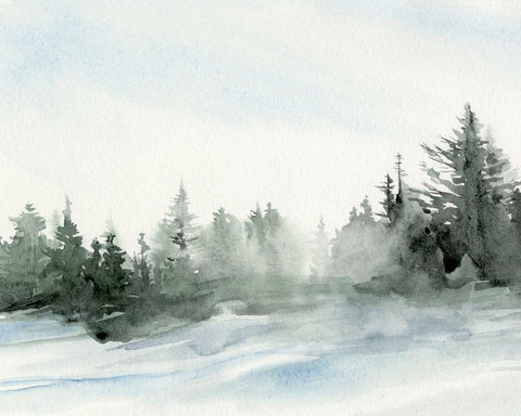 Evergreens in the Distance I White Modern Wood Framed Art Print with Double Matting by Parker, Jennifer Paxton