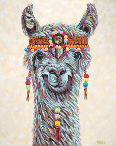Hippie Llama I White Modern Wood Framed Art Print with Double Matting by Vitaletti, Carolee