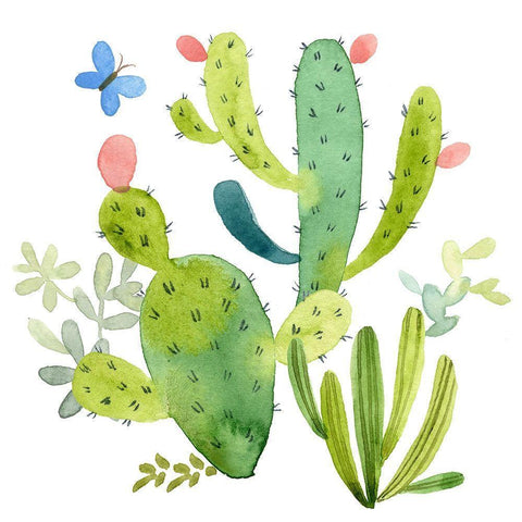 Happy Cactus II Gold Ornate Wood Framed Art Print with Double Matting by Maday, Jane