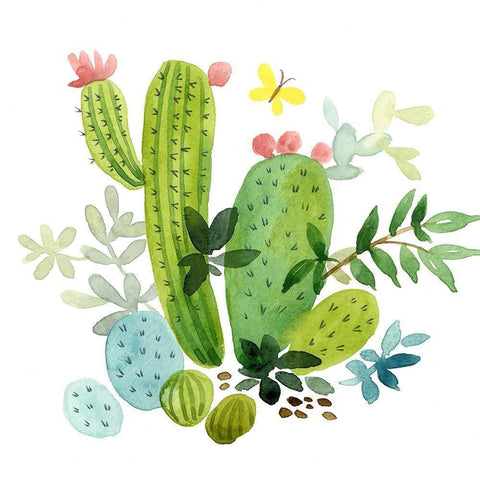 Happy Cactus III White Modern Wood Framed Art Print by Maday, Jane