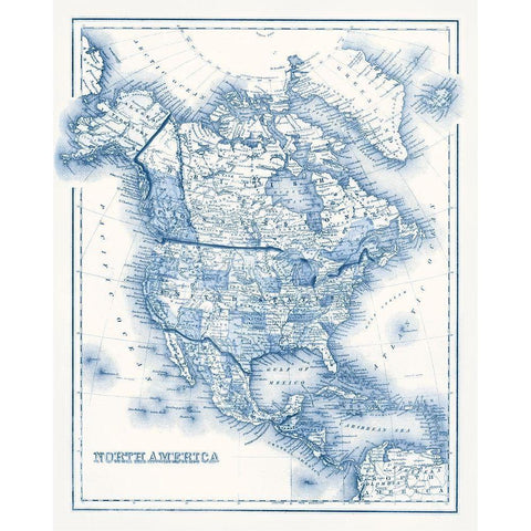 North America in Shades of Blue White Modern Wood Framed Art Print by Vision Studio