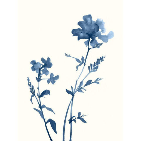 Indigo Wildflowers VI Black Modern Wood Framed Art Print with Double Matting by Goldberger, Jennifer