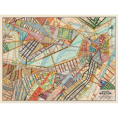 Modern Map of Boston Black Modern Wood Framed Art Print with Double Matting by Galapon, Nikki