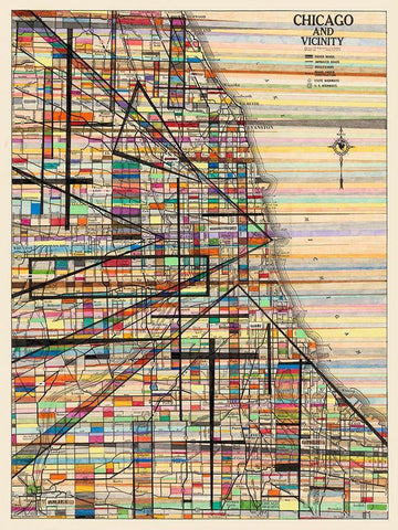 Modern Map of Chicago Black Ornate Wood Framed Art Print with Double Matting by Galapon, Nikki