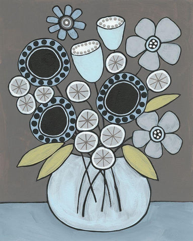 Happy Garden Flowers I White Modern Wood Framed Art Print with Double Matting by Moore, Regina