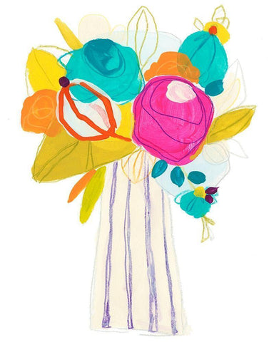 Floral Fiesta I White Modern Wood Framed Art Print with Double Matting by Vess, June Erica