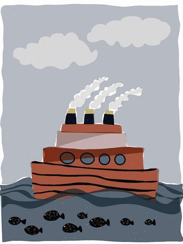 Oceans Ahoy I White Modern Wood Framed Art Print with Double Matting by Delamater, Rob