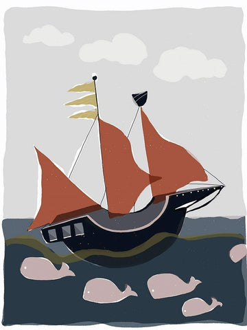 Oceans Ahoy II White Modern Wood Framed Art Print with Double Matting by Delamater, Rob