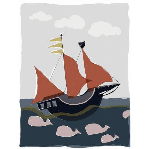 Oceans Ahoy II White Modern Wood Framed Art Print by Delamater, Rob