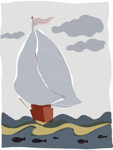 Oceans Ahoy III White Modern Wood Framed Art Print with Double Matting by Delamater, Rob