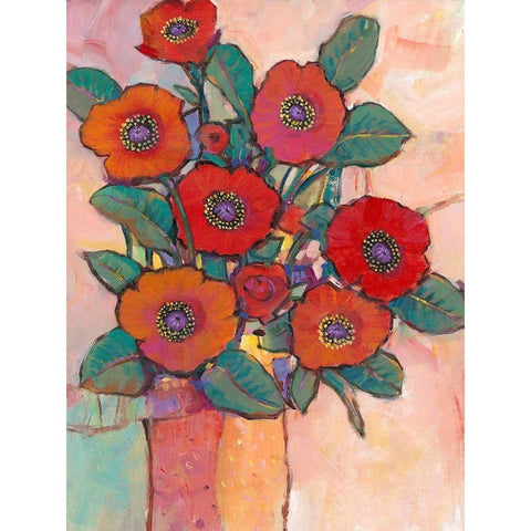 Poppies in a Vase I White Modern Wood Framed Art Print by OToole, Tim