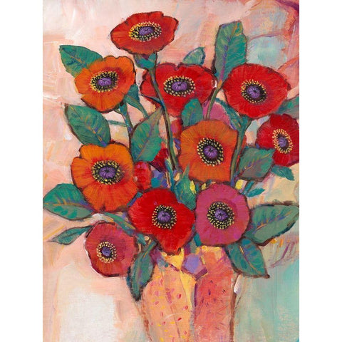 Poppies in a Vase II White Modern Wood Framed Art Print by OToole, Tim