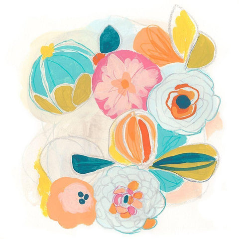 Floral Vibe I Black Modern Wood Framed Art Print with Double Matting by Vess, June Erica