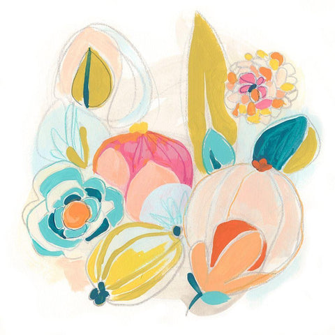 Floral Vibe II White Modern Wood Framed Art Print with Double Matting by Vess, June Erica