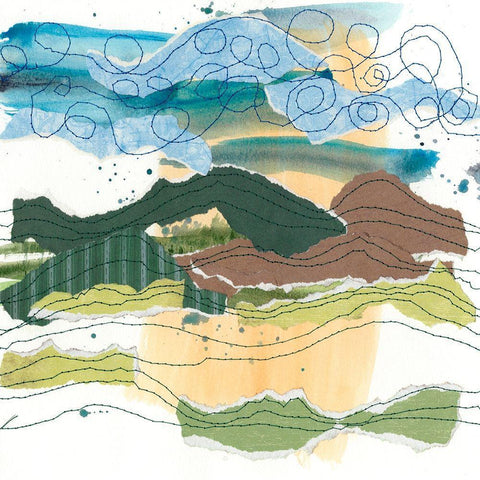 Stitched Landscape I Black Modern Wood Framed Art Print by Moore, Regina
