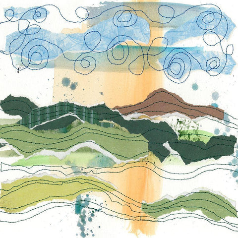 Stitched Landscape II White Modern Wood Framed Art Print by Moore, Regina