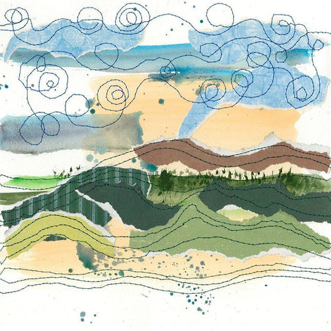 Stitched Landscape III White Modern Wood Framed Art Print with Double Matting by Moore, Regina