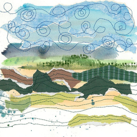 Stitched Landscape IV White Modern Wood Framed Art Print by Moore, Regina