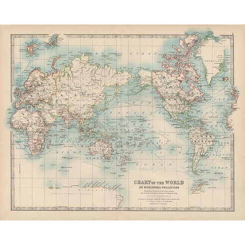 Johnstons Chart of the World White Modern Wood Framed Art Print by Johnston