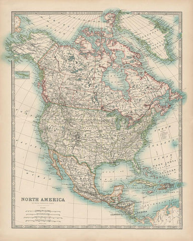 Johnstons Map of North America White Modern Wood Framed Art Print with Double Matting by Johnston