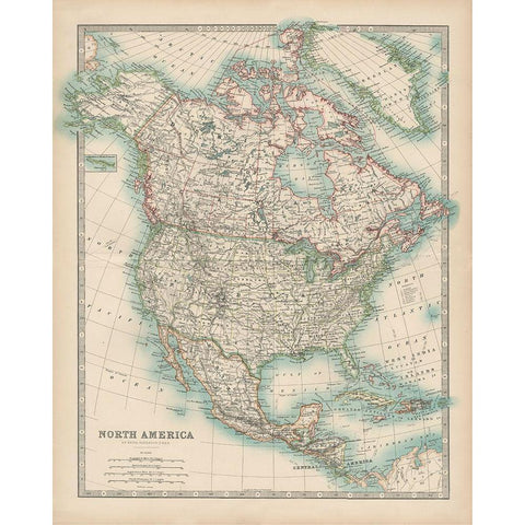 Johnstons Map of North America Gold Ornate Wood Framed Art Print with Double Matting by Johnston