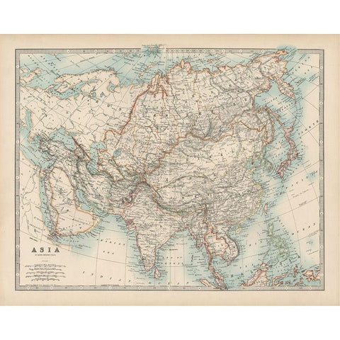 Johnstons Map of Asia Gold Ornate Wood Framed Art Print with Double Matting by Johnston