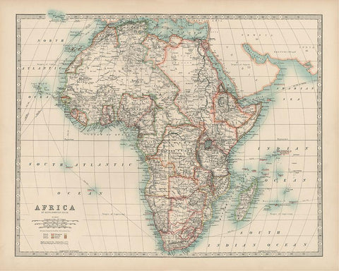 Johnstons Map of Africa Black Ornate Wood Framed Art Print with Double Matting by Johnston