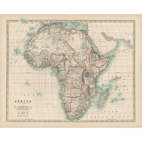 Johnstons Map of Africa Gold Ornate Wood Framed Art Print with Double Matting by Johnston