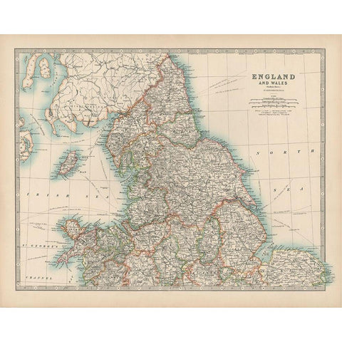 Johnstons Map of England and Wales Black Modern Wood Framed Art Print with Double Matting by Johnston