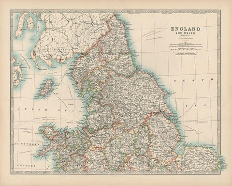 Johnstons Map of England and Wales White Modern Wood Framed Art Print with Double Matting by Johnston